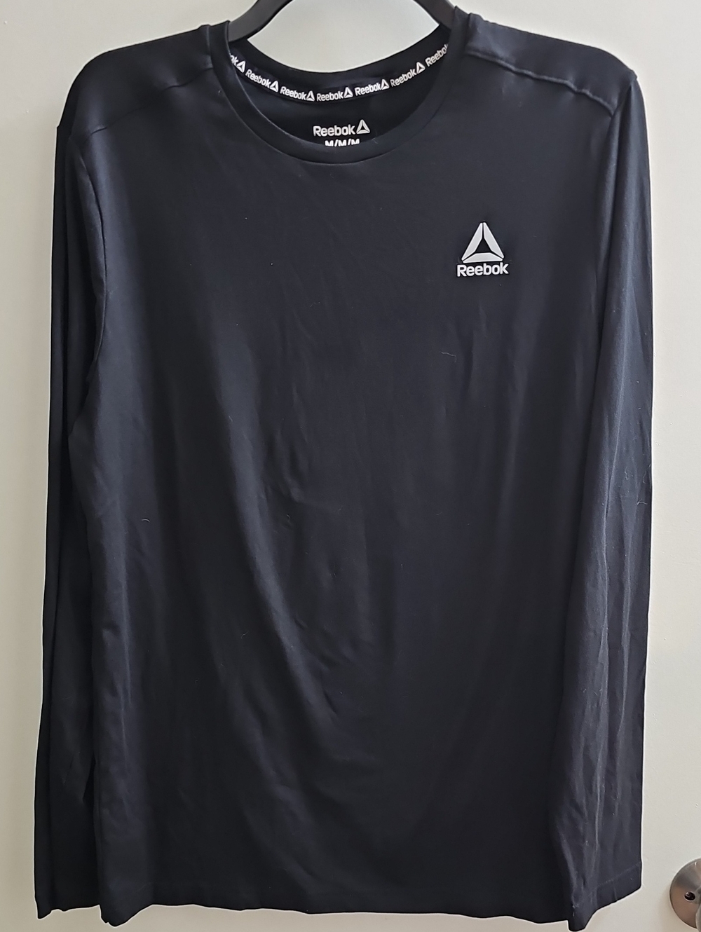 Reebok Men's Long Sleeve Black Performance Top with White Logo